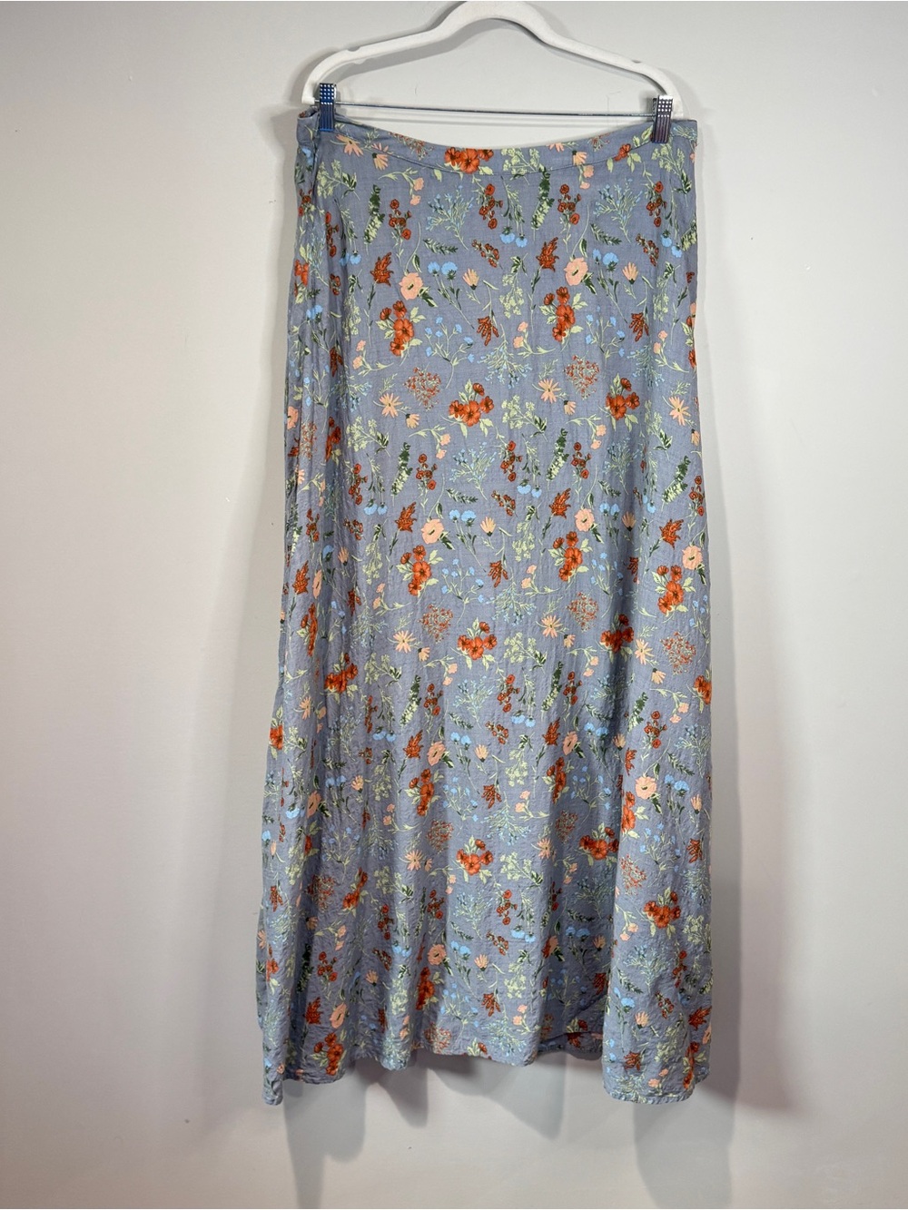 NATURAL LIFE Blue Floral Maxi Skirt Double Side Slits A Line Cottagecore Boho XL